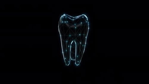 Futuristic Digital Tooth Rotation in Plexus Low Poly Style with Alpha Channel
