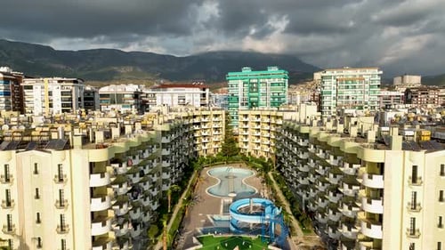 Panorama Of The Buildings On The Coastline City Alanya Turkey Aerial View
