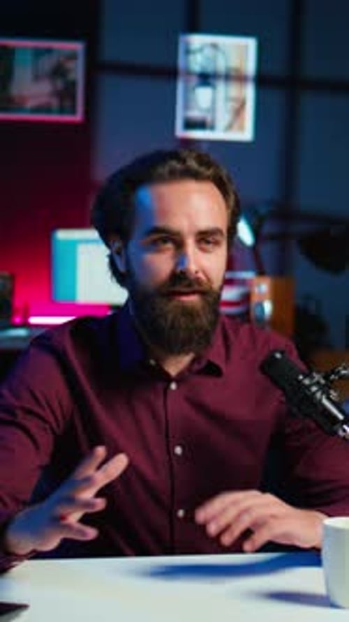 Vertical Video Media Star Talking About Himself While Recording Video with Production Gear
