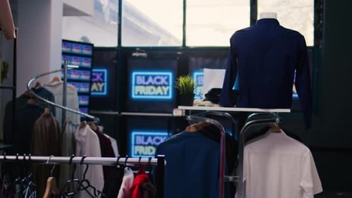 Clothing Store Interior Ready for Black Friday Sales
