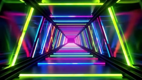 Futuristic Neon Tunnel with Vibrant Glowing Lights