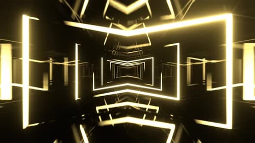 Light Yellow Neon Corridor With Glowing Frames Background Vj Loop I 4K