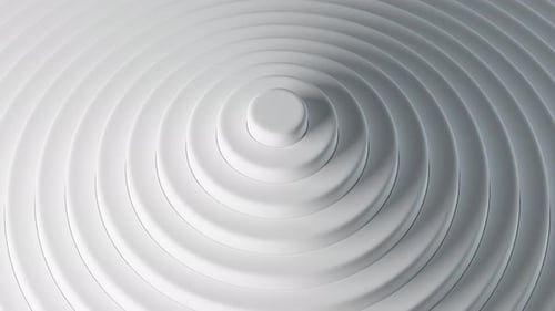 Nahtlose Schleife eines weißen abstrakten radialen Kreises, der sich zwischen den Ebenen auf und ab bewegt