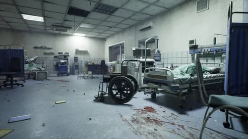 Desolate Hospital Space with Evidence of Hurried Departure and Disarray
