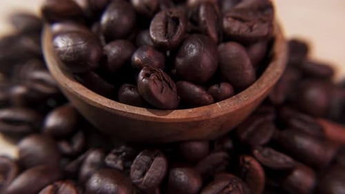 Macro shot of roasted coffee beans