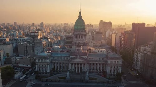 Timelapse of the city of Buenos Aires. Zoom in aerial timelapse of the Congress building in the city