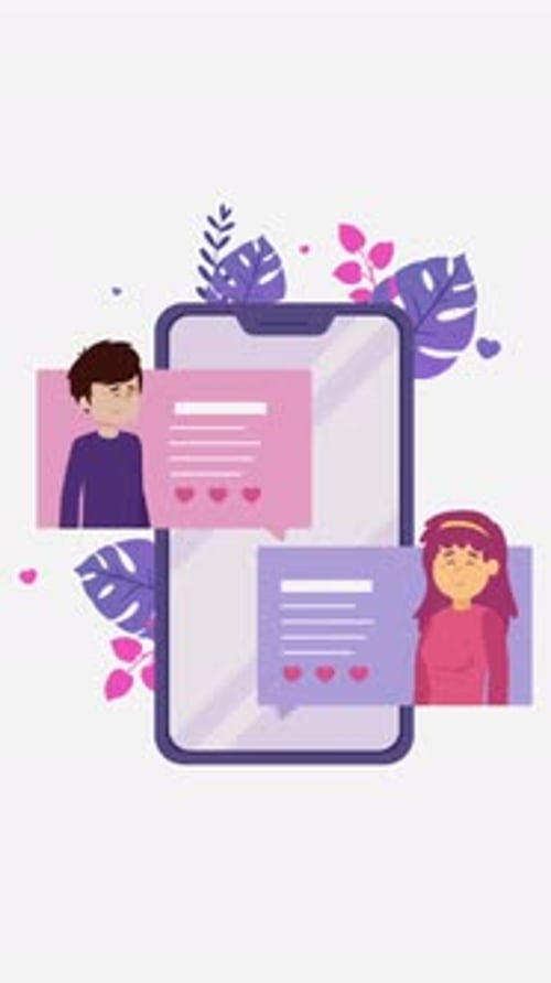 Animated Flat Design Online Love Chat on Smartphone