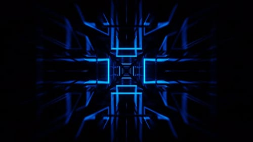 Blue Neon Flashing Mirrored Tunnel Background Vj Loop In 4K