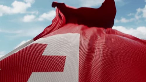 Dynamic Tonga Flag Waving Against a Clear Blue Sky