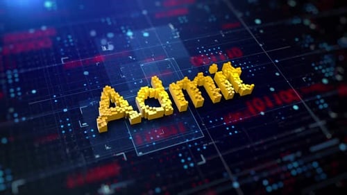 Futuristic Pixel Block Admit Title Animation on Digital Grid Background