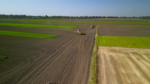 Combine harvesting sugar beet aerial view
