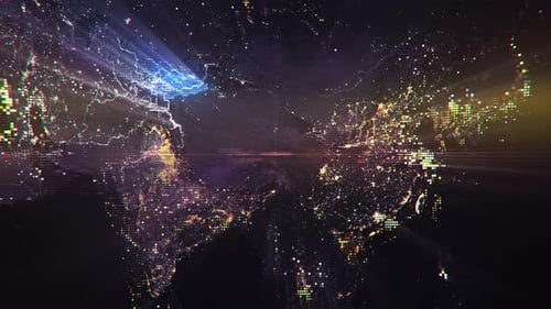 Pixel Art Earth Night Space Rotate and Zoom Shining Country Kyrgyzstan