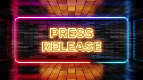 Animated Neon Press Release Sign in Futuristic Style