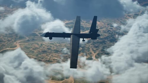 Unmanned Aerial Vehicle Drone Flying Above Clouds