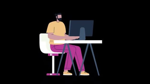 Modern Person Working at Computer Desk Animation