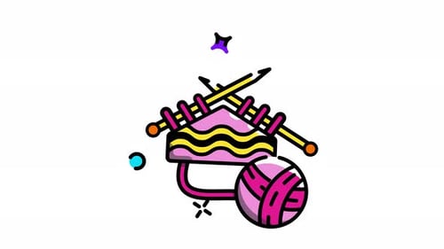 Animated Knitting Needles and Yarn Crafting Icon
