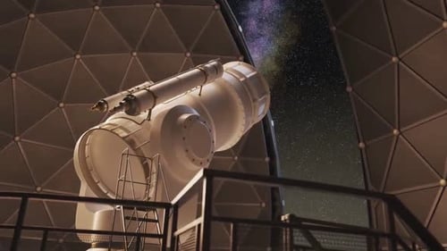 Animated Telescope Inside of Dome Pointing to Space