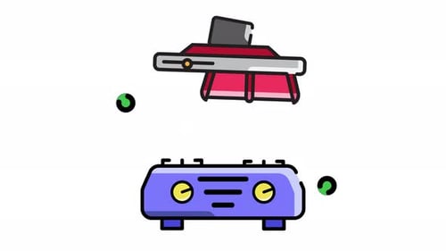 Animated Flat Design Kitchen Stove and Hood Steaming Icon