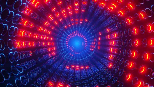 Tunnel with luminous red spheres moving in waves. Infinitely looped animation