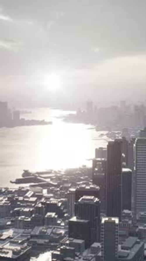 Skyline Aerial View at Sunset with Skyscrapers