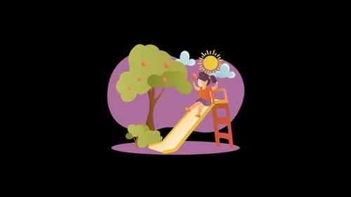 Niño deslizándose por un tobogán colorido en un parque