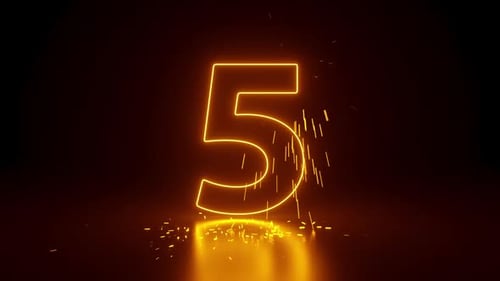 3d animation, countdown from one to ten, sparkling numbers glowing in the dark