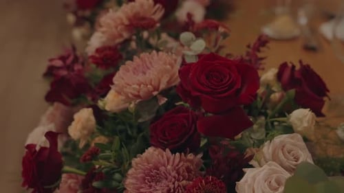 Beautiful Wedding Floral Centerpiece with Red Roses and Chrysanthemums