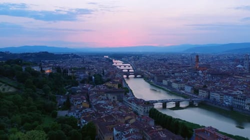 Florence Skyline at Sunset Over the Arno River, Tuscany