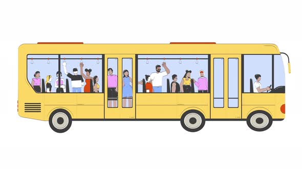 Flat Design Animated Bus with Diverse Passengers, Elements Motion ...