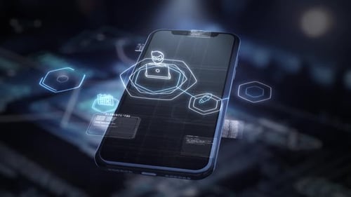 An Animated Virtual Infographic Rises Above the Smartphone's Screen