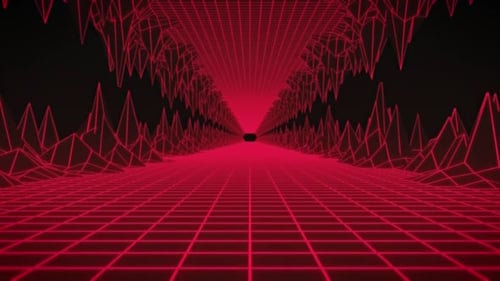 Animation d'un tunnel quadrillé rouge brillant se déplaçant sur une boucle transparente