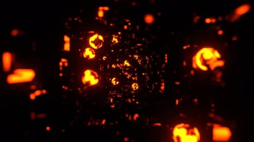 Orange Moving Through The Tunnel With Unusual Light Spheres Background Vj Loop In 4K