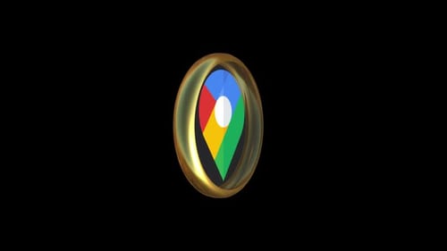 Spinning 3D Map Pin Icon with Golden Ring Animation