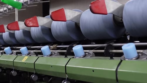 Automated Yarn Production In Modern Textile Plant. Cotton Yarn Making Machine.4K