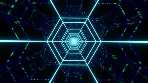 Light Blue Pulsatory Hexagon Sci-Fi Tunnel Background Loop Animation in 1080HD