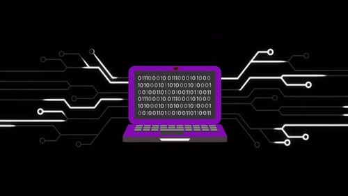 Laptop With Binary Code Flow – 3D Digital Data Animation