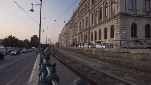 Trams passing in Budapest
