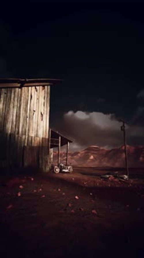 Isolated Barn Under Dark Sky