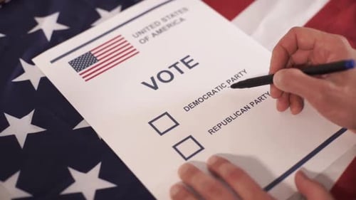 A US Citizen Votes for President at a Polling Station Election Day in the United States of America