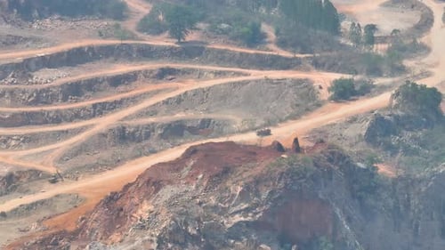 Quarry industry from an aerial view. Drone