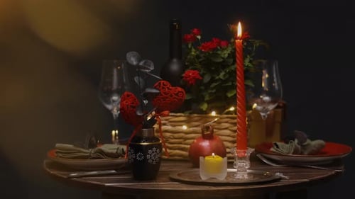 Romantic Table Set for Candlelight Dinner Date