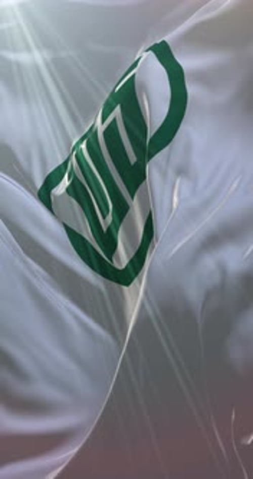 Green Leaf Symbol on Waving White Flag