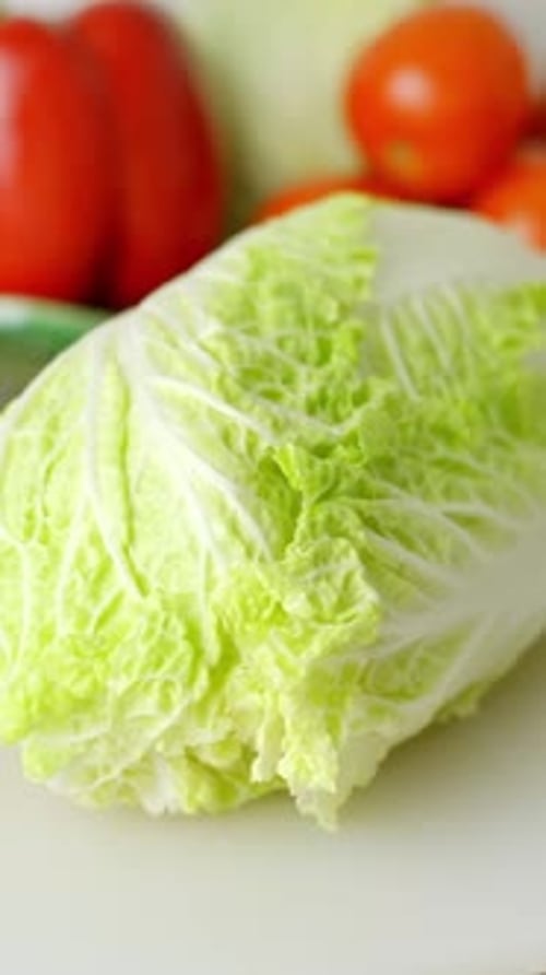 Close up of a whole chinese lettuce in the kitchen, healthy vegetable for salad, vegetarian, vitamin
