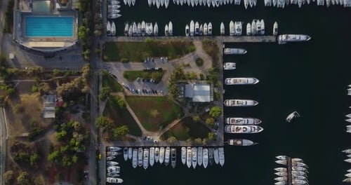 Top view drone shot of yacht harbour