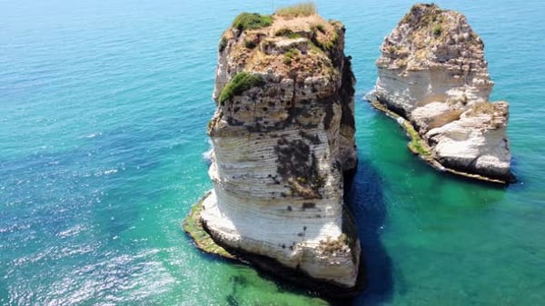 Aerial View Of Raouche Rocks (Pigeon Rock) In Beirut, Lebanon., Nature ...