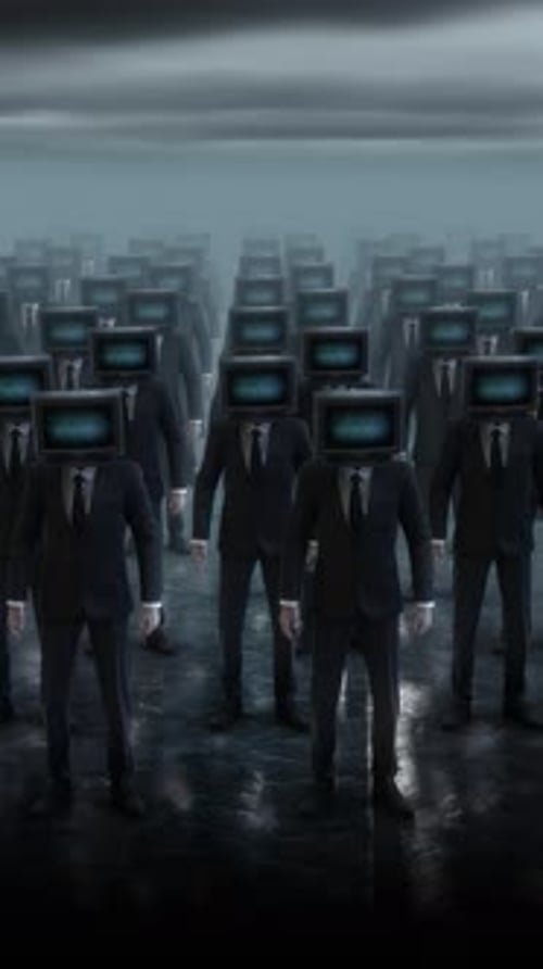 Crowds Of Men In Suits With Tv Heads Portrait