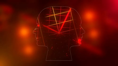 Futuristic human head with glowing neural connections