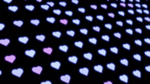 Blue and Purple Gradient Neon Glow Many Hearts Wave Vj Loop Animation