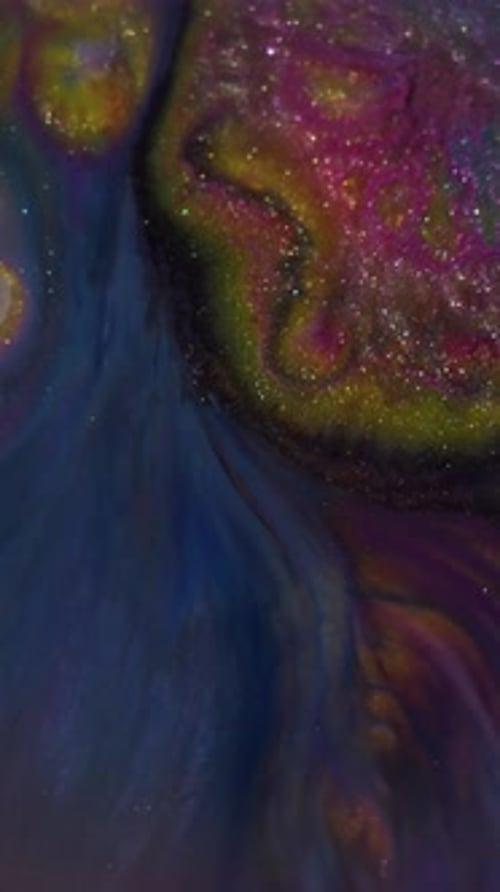 Colorful Abstract Liquid with Glittering Gold Swirls