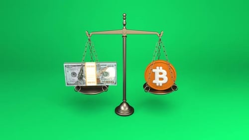 Bitcoin Versus USD on Balance Scale 3D Animation